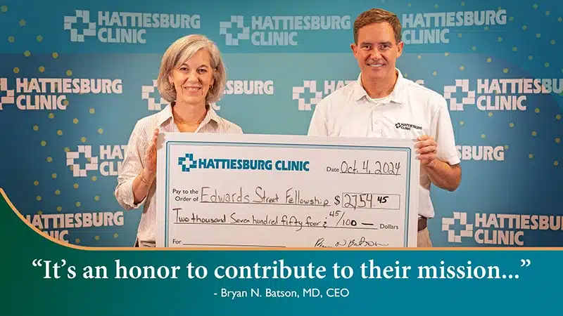 Hattiesburg Clinic, Edwards Street Fellowship donation, check presentation