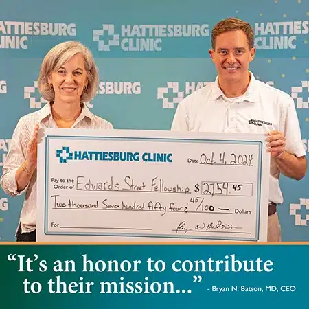 Hattiesburg Clinic, Edwards Street Fellowship donation, check presentation