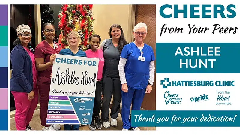 hattiesburg clinic bellevue family medicine ashlee hunt receives cheers from your peers recognition